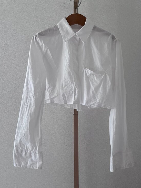 Zara Tops - Zara Cropped Poplin Button Down Shirt Small White NWOT